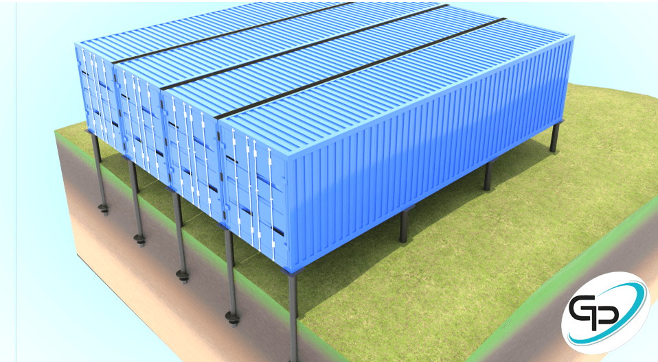 Animation 3D de la construction d'une maison en containers