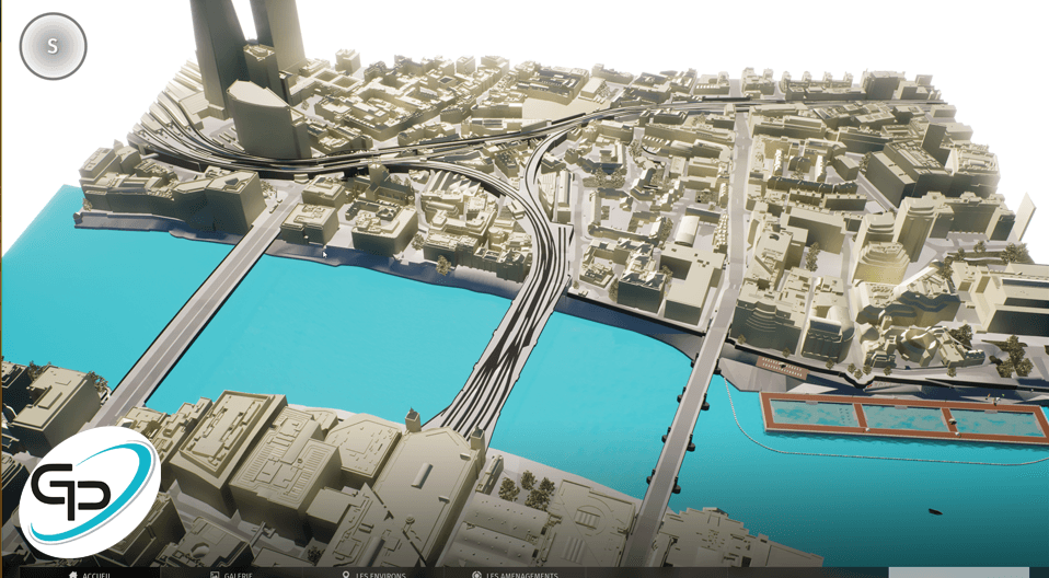 Visite virtuelle 3D interactive d'un projet d'implantation de baignade urbaine